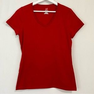 Hanes Nano Women’s 100% Cotton Casual Short Sleeve V Neck Tee Shirt Red XS NWOT
